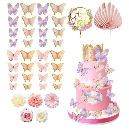 Delicate Butterfly & Bloom Cake Topper Set (90 Pieces)
